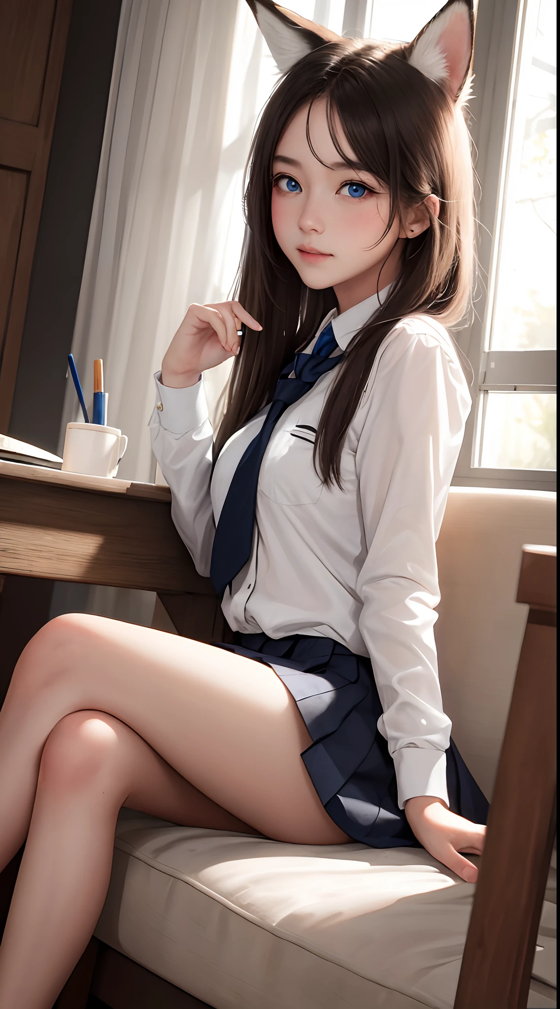 quadratic element，girls，Fox ears，whaite hair，eBlue eyes
