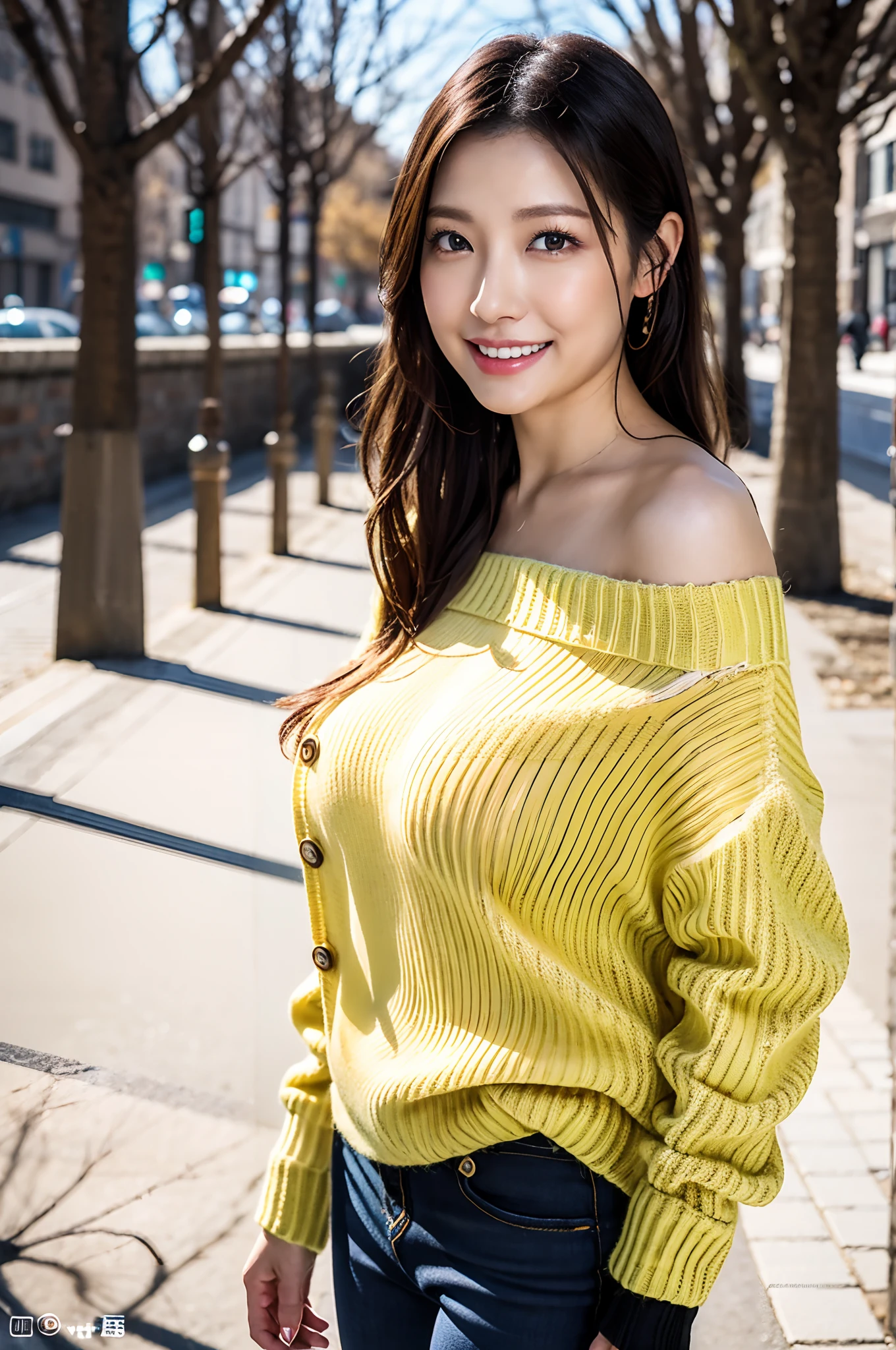 Winter scene、Snow Run、snowfall、((Colorful oversized sweater、leggins))、depth of fields，Real Light，Ray traching，OC Renderer，UE5 Renderer，Hyper-realistic，best qualtiy，8K，Works of masters，super-fine，Correct anatomy、Asian Women, (8K、RAW Photos、top-quality、​masterpiece:1.2)、(realisitic、Photorealsitic:1.37)、Solo、25-years old、***1人、light brown hair、详细的脸、Detailed lips、detailedeyes、(huge-breasted:1.5)、Alafed Women、Smile、broad shoulder、