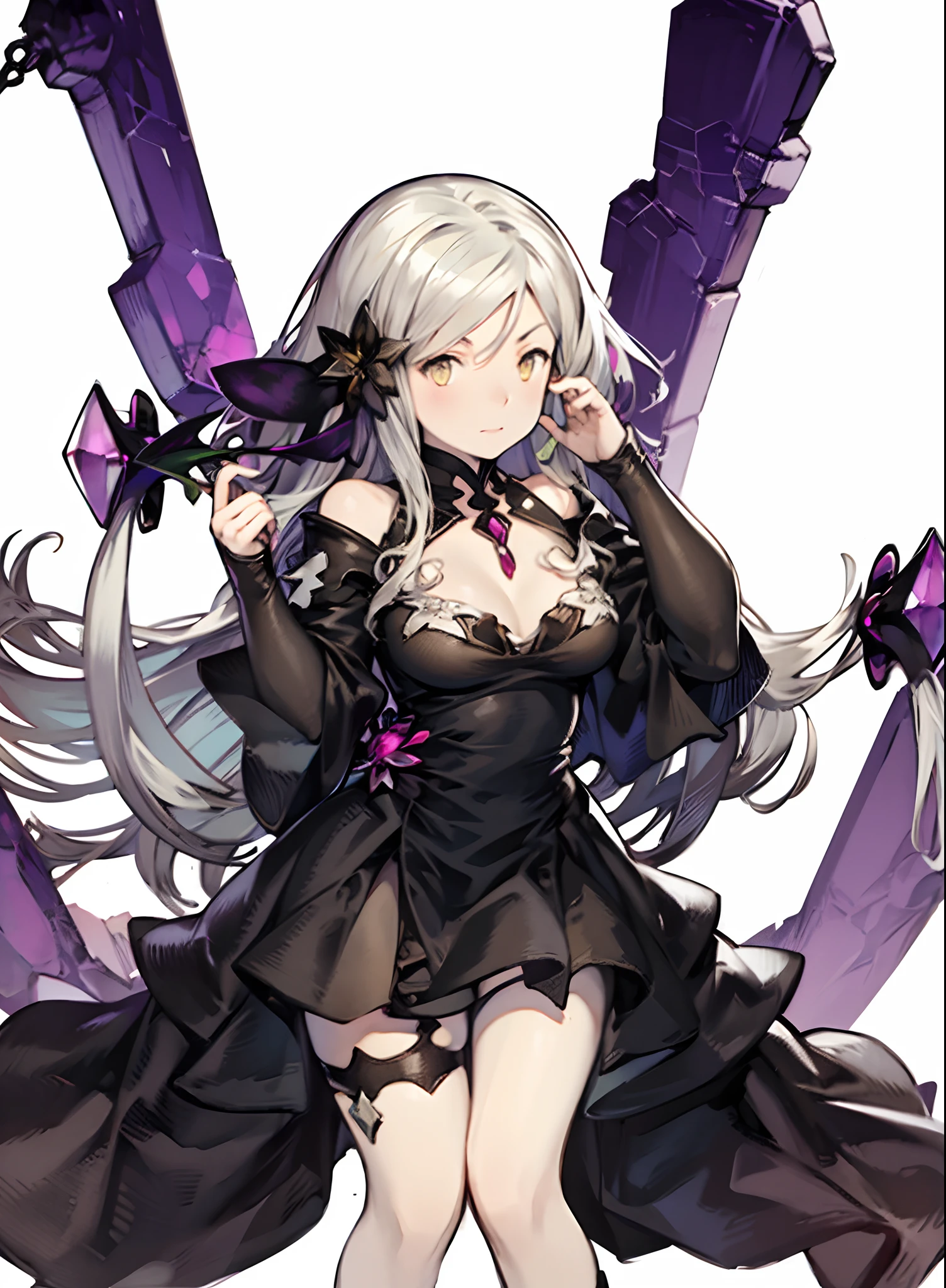 yoshida akihiko, 1girl, bravely default: flying fairy, bravely default \(series\), Nier, final fantasy, yellow eyes, fuchsia jewels, fuchsia gem, fuchsia crystals