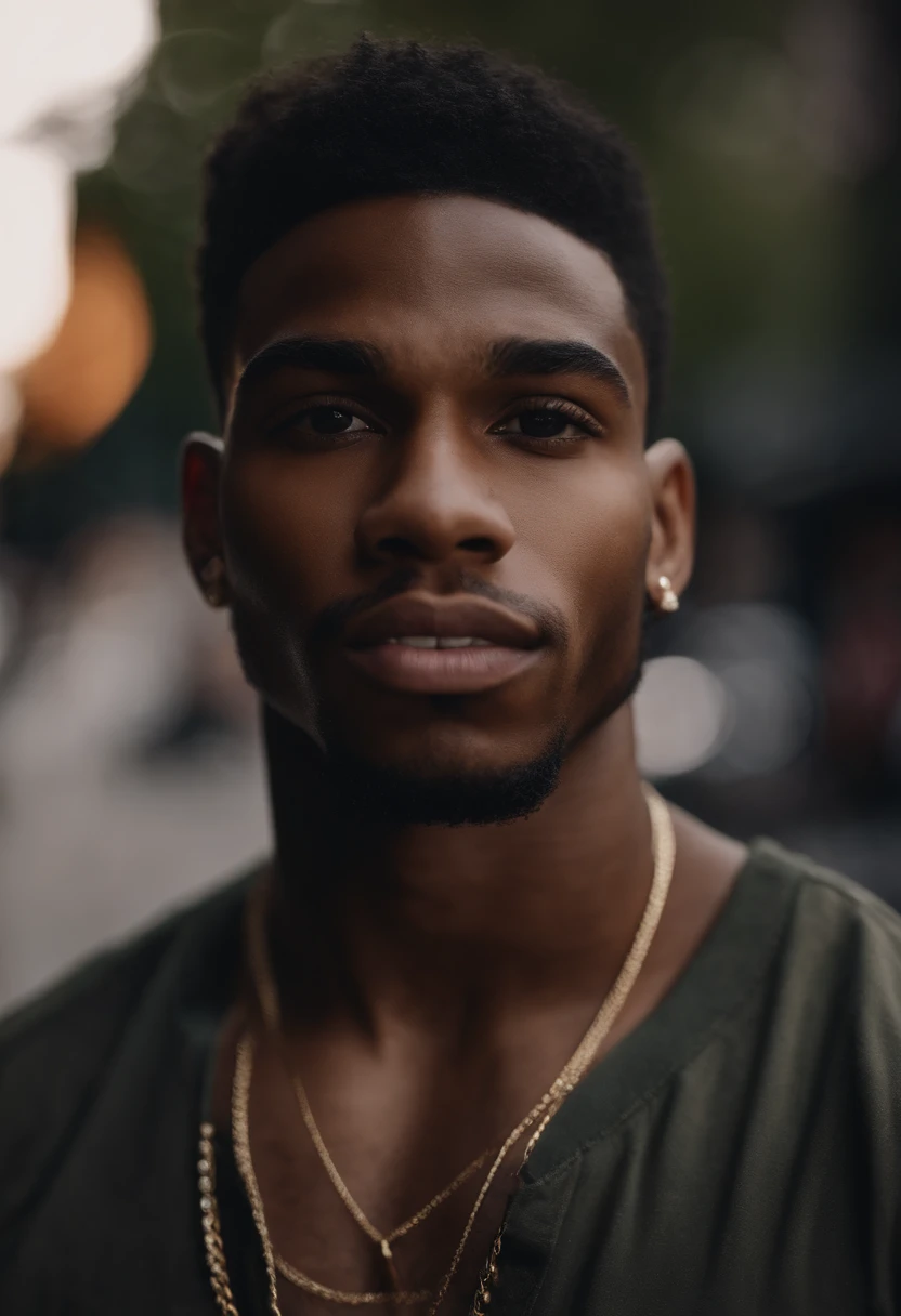 Hyper realistic , ultra detailed, photo of ruggedly handsome African american man, 20 years old, thick masculine eyebrows, big lips, prominent lips, defined lips, tattooed, football player body, Front facing, ultra detailed, ultra accurate detailed, Shot with canon EOS RI camera at 50 mm focal length with a 1.4 aperture. 4k, 8k. Heavy makeup and a coy expression, photo taken on the streets of brooklyn, new york