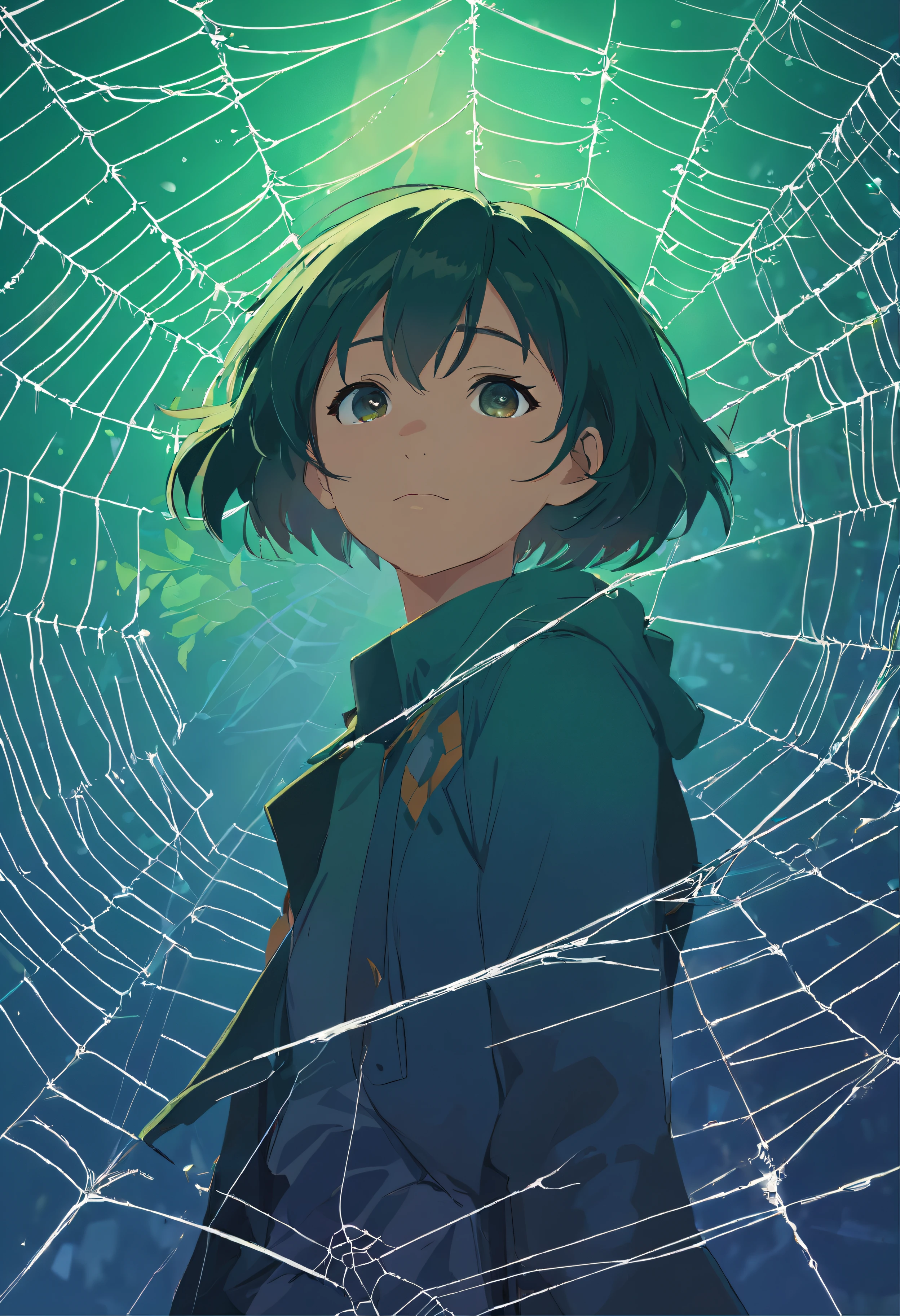nothing background,Black spider on a spider's web,PNG format