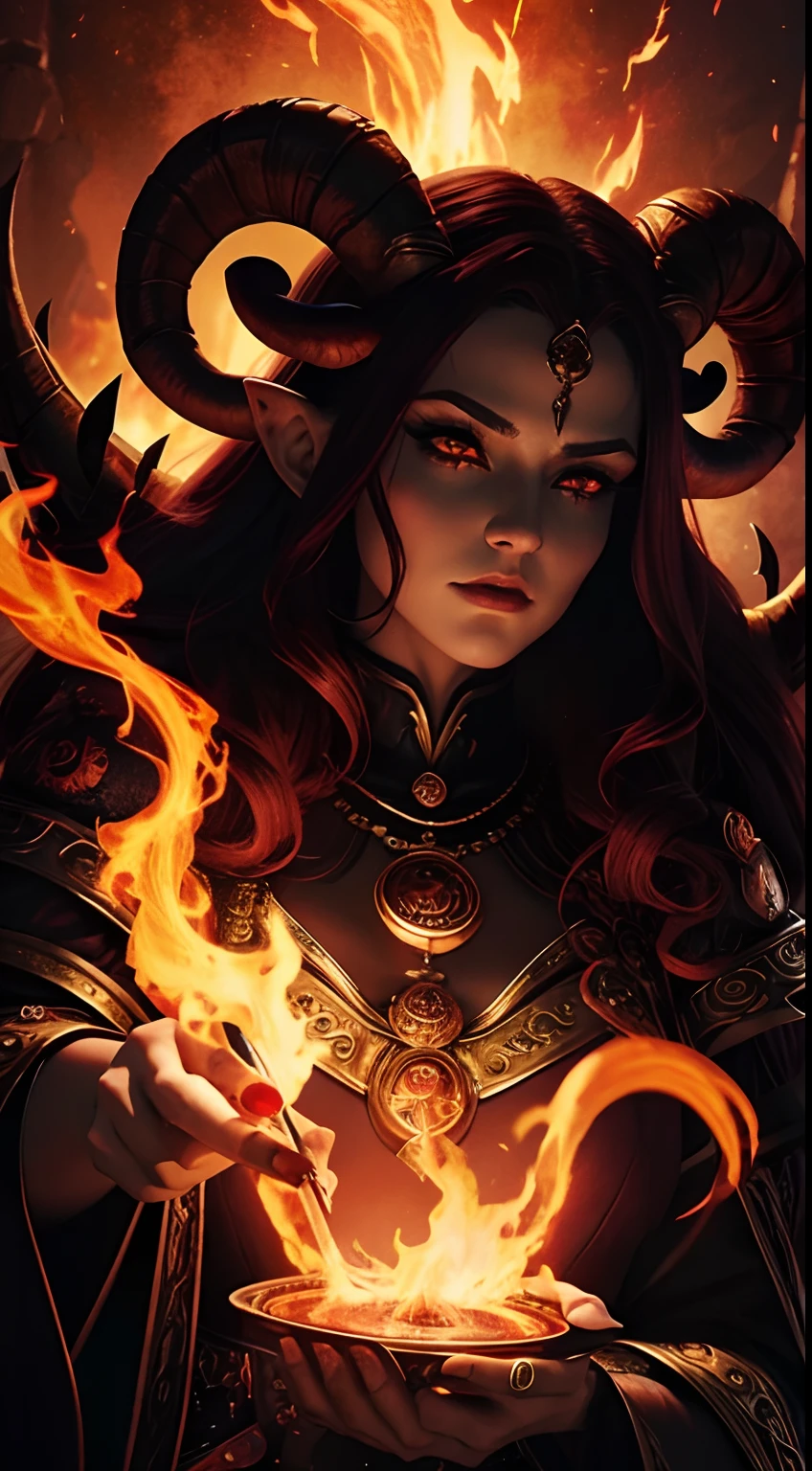 aries fiery ram tarot, evil realm magic painting vibes, evil god, evil looking, evil aura, evil a i, evil look, good and evil, 8k highly detailed ❤️‍🔥 🔥 💀 🤖 🚀, horned ram goddess, evil godess, good vs evil