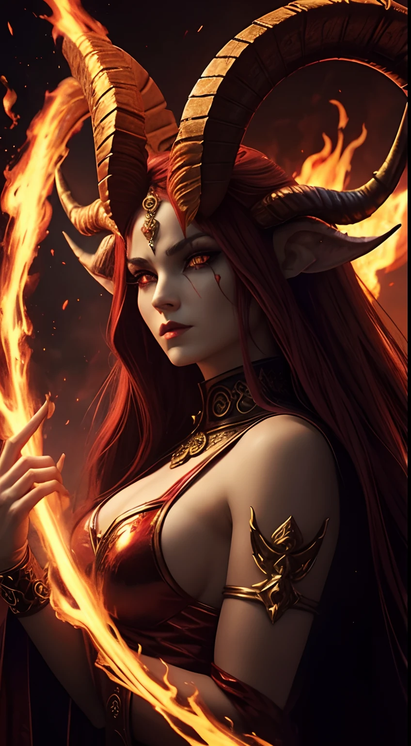 aries fiery ram tarot, evil realm magic painting vibes, evil god, evil looking, evil aura, evil a i, evil look, good and evil, 8k highly detailed ❤️🔥 🔥 💀 🤖 🚀, horned ram goddess, evil godess, good vs evil
