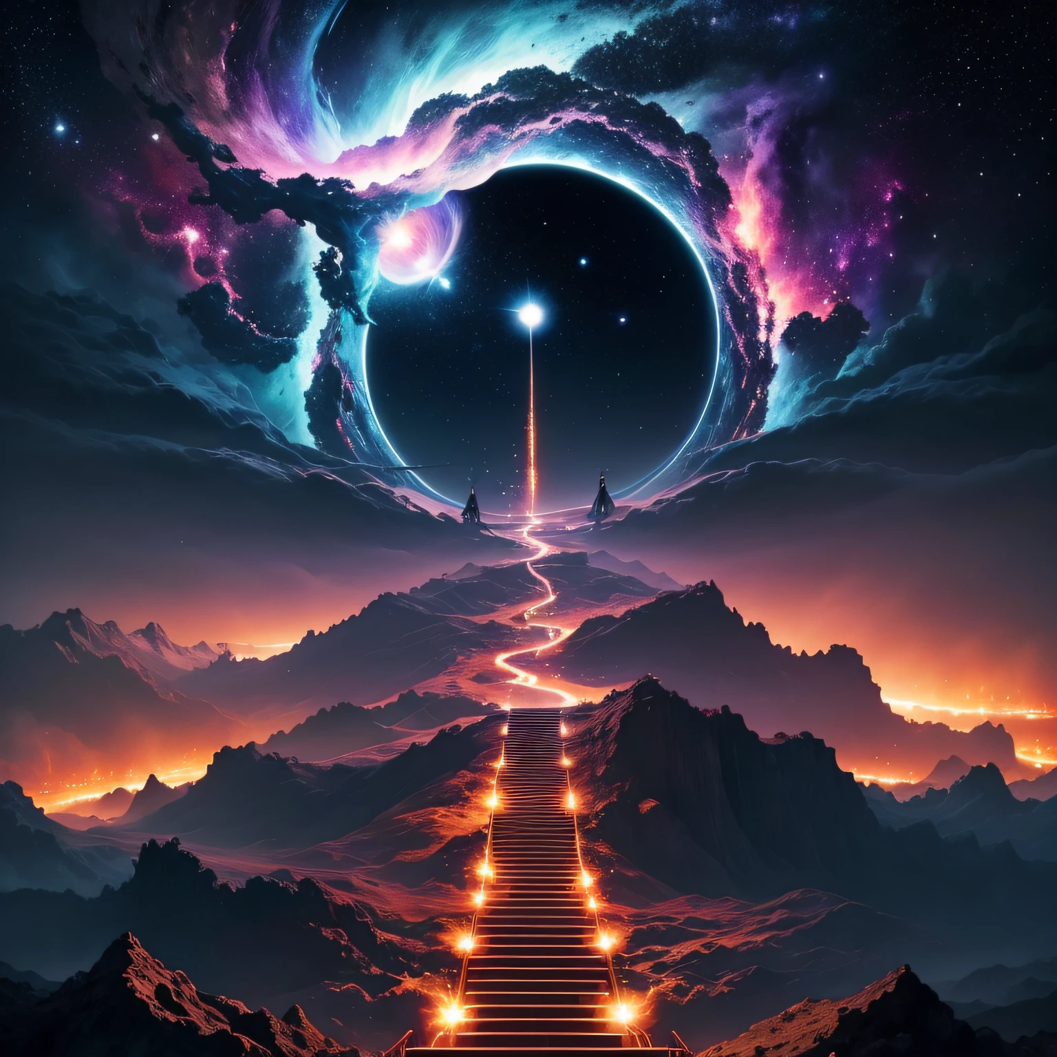 Torii, Infinite Length of the Universe, Infinite Galaxy, Dangerous Black Hole, Exploding Supernova, Floating Star, Infinite Staircase, Starry Nebula, Disturbing Movie Atmosphere, Negative Dark Mode, Matrix Atmosphere, Cloud Storm Swirling Digital Code