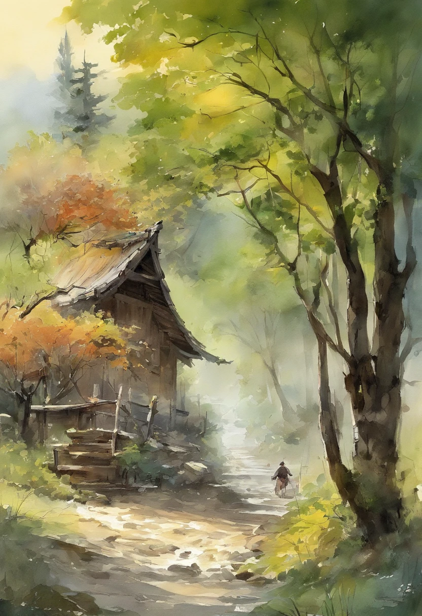 comic strip，Two-dimensional picture，Manhwa Style，Makoto Shinkai animation style，Makoto Shinkai animation film art style，Ultra-wide angle of view，China-style，Ancient road west wind thin horse，Faraway view，Vivid and bright colors，super-fine，ultra - detailed，high qulity，Multiple characters