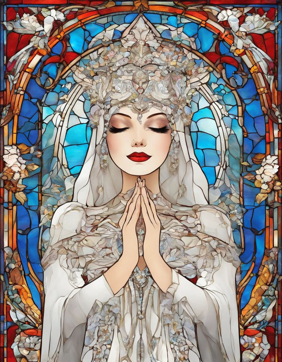 singer in a white half mask, grandes asas de anjo, vestido vermelho longo, innocence