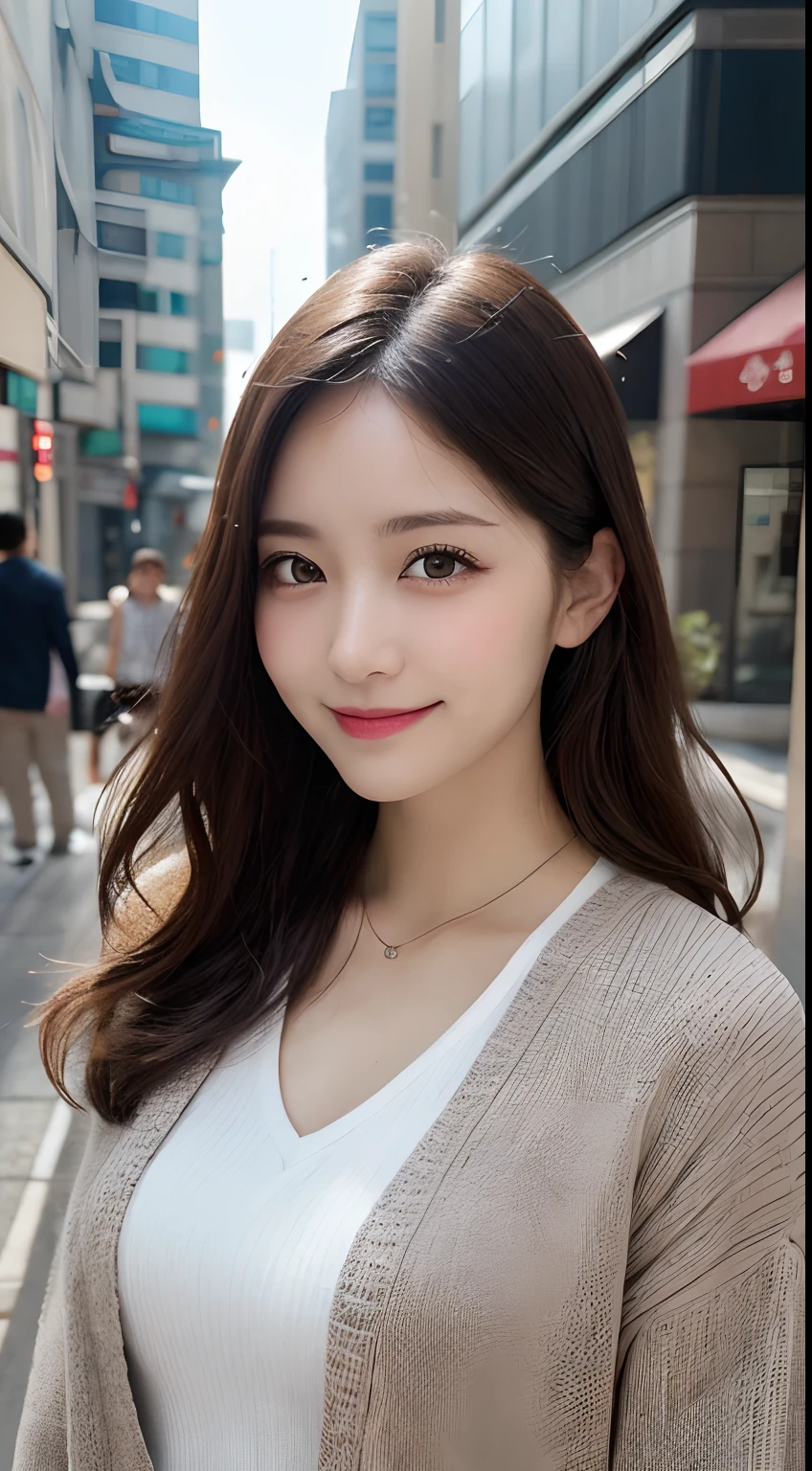 masutepiece, Best Quality, Illustration, Ultra-detailed, finely detail, hight resolution, 8K Wallpaper, Perfect dynamic composition, Beautiful detailed eyes, doress,Medium Hair, mid-chest, Natural Color Lip, Random and sexy poses,Smile,Aoyama Street Walk