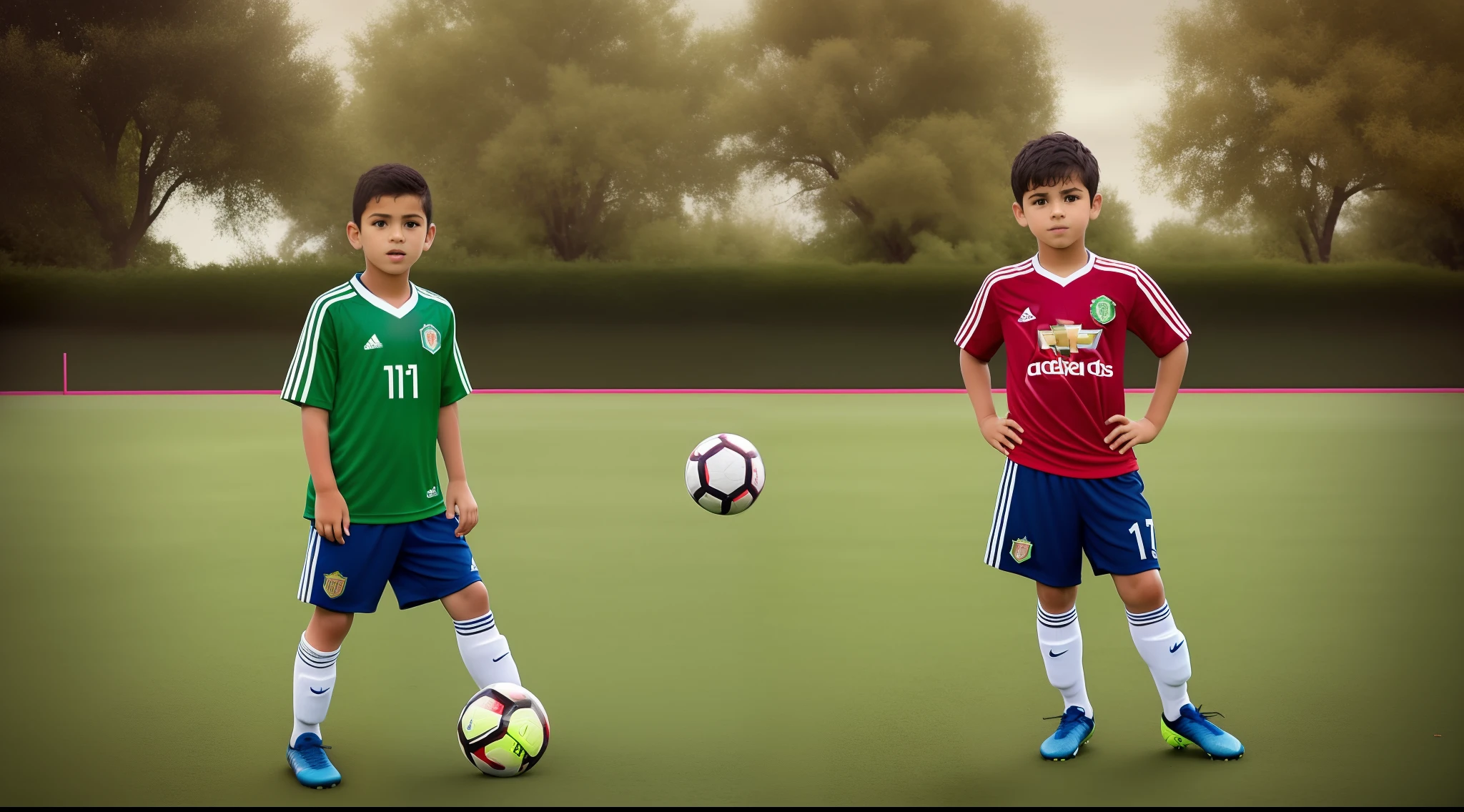 A little boy named Lucas stands in the middle it’s a soccer ball in his hand. He is wearing a red adidas soccer jersey with the team name MCFARLAND. He is Mexican and he is short with dark hair. It is a Pixar movie with the title above him in big red white and green letters saying RUNAWAY