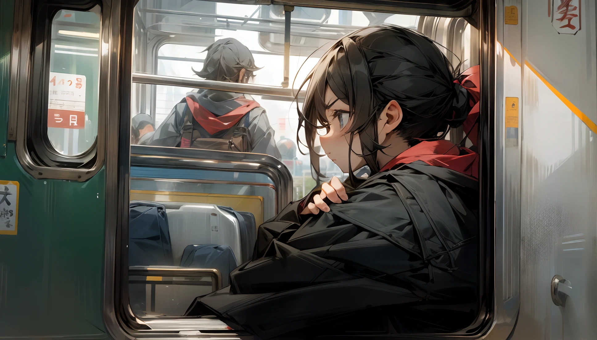 Leaning against the train window、profile
