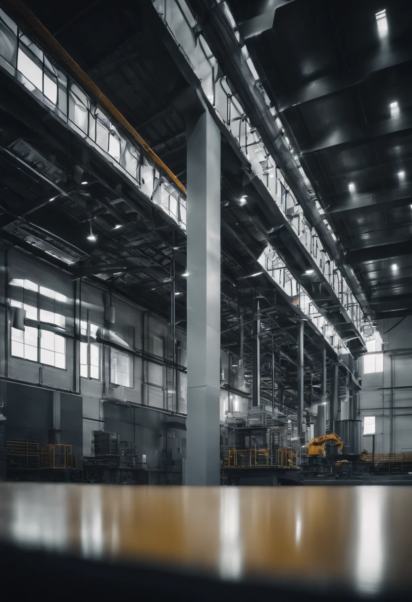 state of the art robotic modular construction production plant, clean, bright light, big and modern architecture