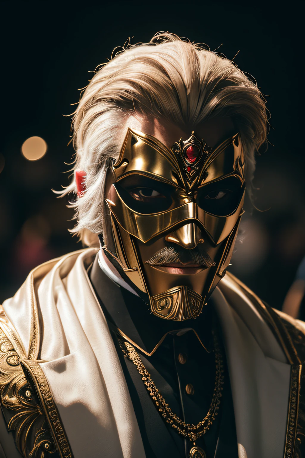 a fake man wearing a fancy mask, 8k uhd, dslr, soft-lighting, alta qualidade, grain of film, Fujifilm XT3