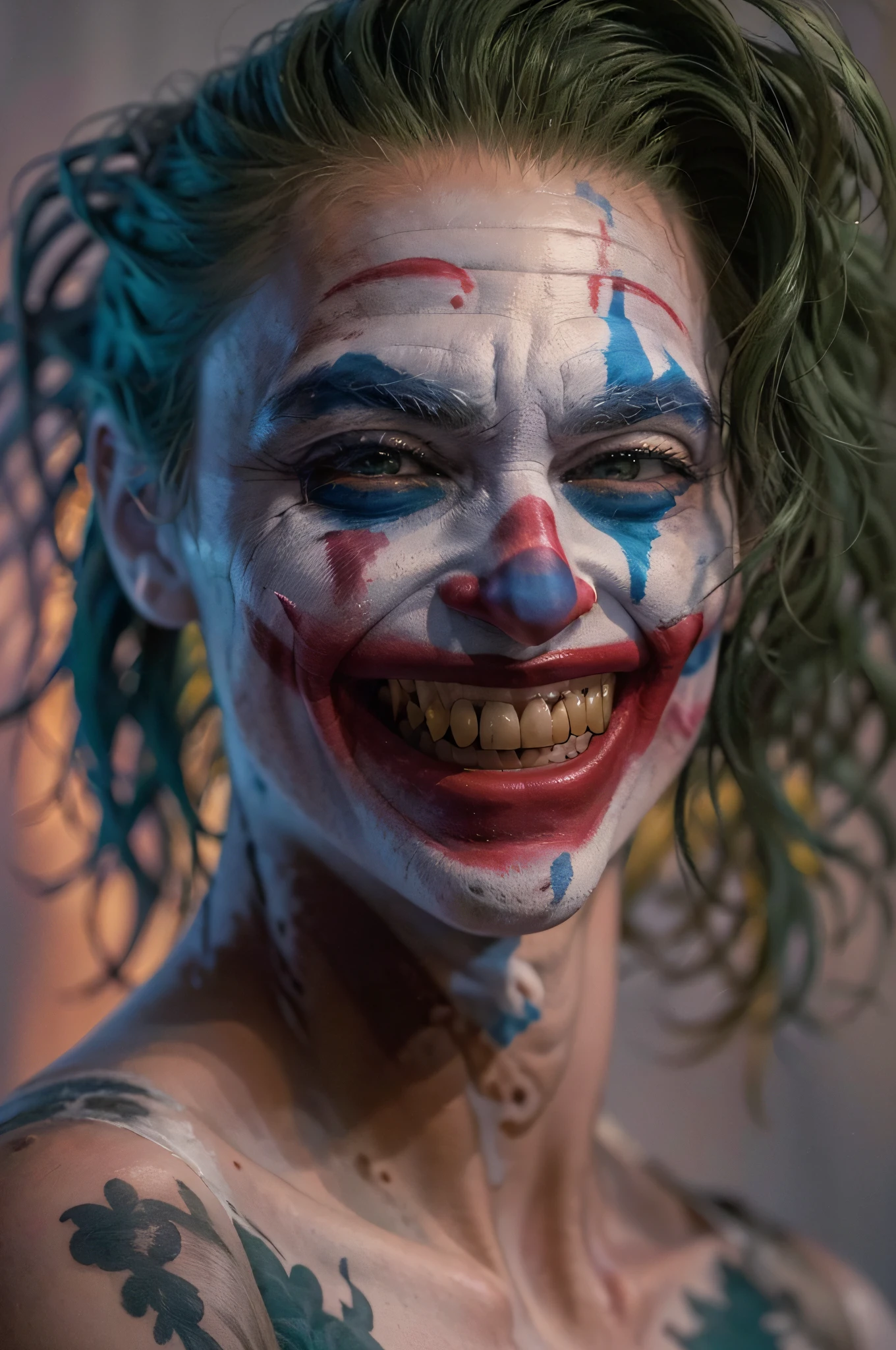 - (Uma foto editorial de alta qualidade, Captured in a professional photo studio:1.4)
- (The iconic Joker character, Portrayed with a maniacal and maniacal smile, exalando pura insanidade:1.2)
- (Her makeup is impeccably done, com negrito, Striking colors and a chaotic aesthetic:1.2)
- (The character's eyes are wild and unpredictable, transmitindo sua natureza desequilibrada:1.2)
- (The studio's lighting accentuates the character's features and adds drama to the scene:1.2)
- (An image that captures the essence of the Joker, a symbol of chaos and madness in the DC Comics universe:1.2)
- (A portrait that embodies the character's iconic style and personality:1.2)
- (This editorial photo showcases the perfect blend of makeup artistry and the character's unpredictable nature:1.2).