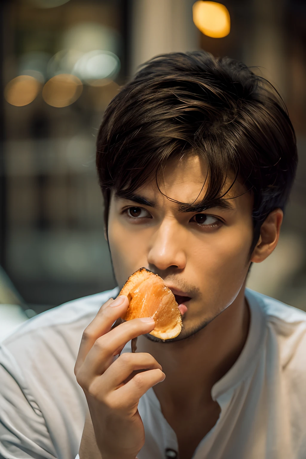Man wondering whether to eat