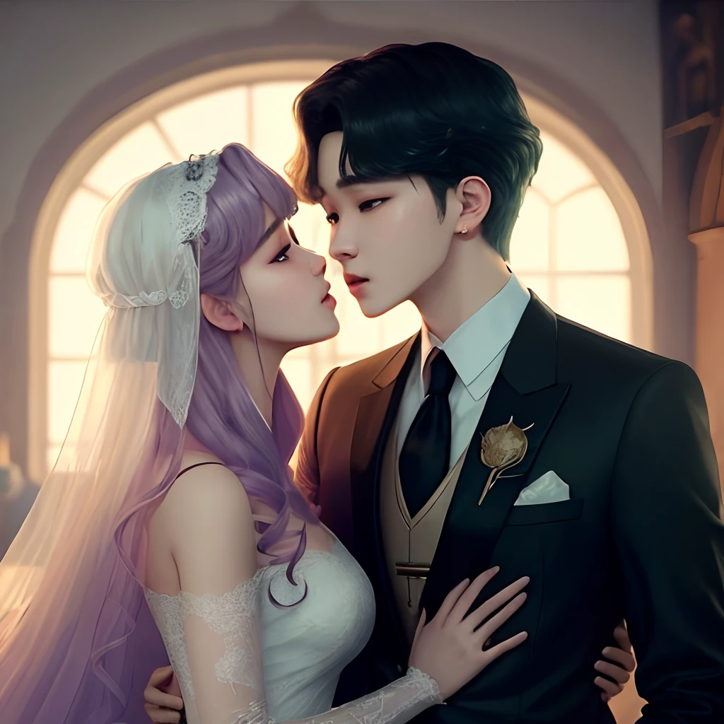 Min yoongi de bts como principe de la realeza y park Jimin de bts como principe a su lado besando su mejilla
