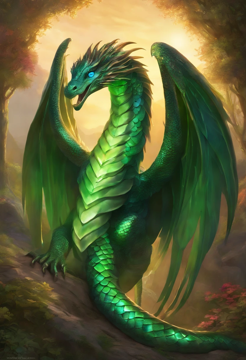 Aeloria is a majestic, serpent-like creature with iridescent, crystalline scales that refract light into a mesmerizing spectrum. With feathered wings resembling stained glass, it soars gracefully through the skies, embodying the beauty of both land and air. Aeloria's serene presence radiates a soothing aura, and its emerald eyes convey wisdom and ancient secrets.