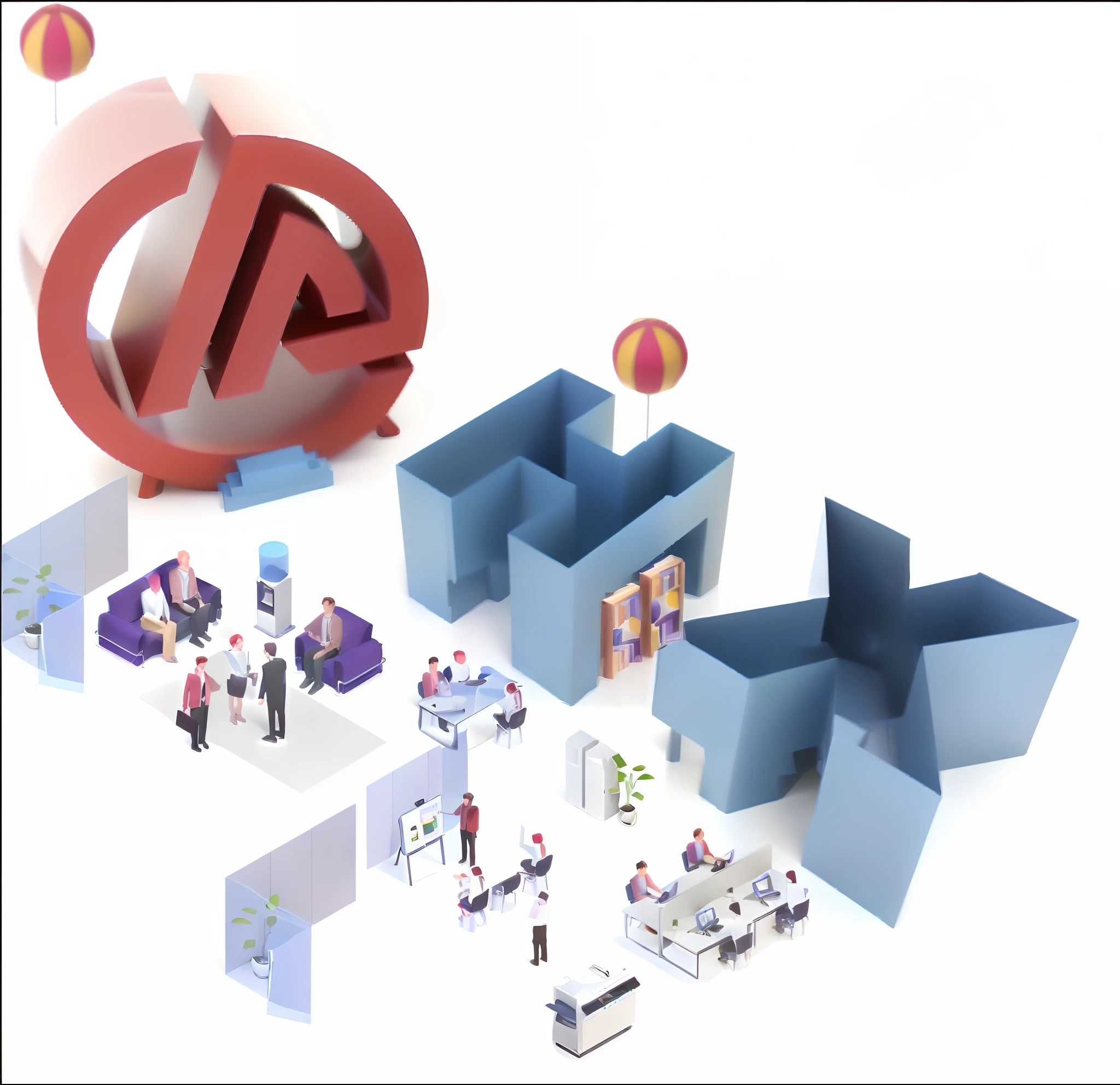 Someone stands around a large blue object marked red, autodesk, corporate animation style, 3 dmax, Autodesk 3DS Max, autodesk 3 d rendering, autodesk 3d rendering, Adobe illustrator(Adobe illustrator), lambda, 3DSMAX, 3 dsmax, FBX, Commercial illustration, detailed scene, 3 ds max, 3ds Max, axure sky