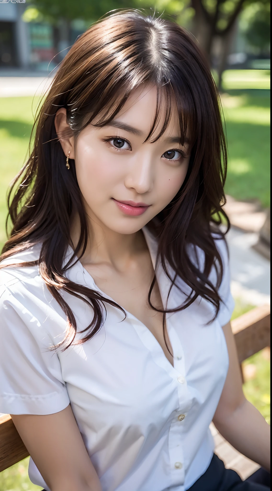 Oversized white collared shirt、Naked except for a shirt、full body shot、Complex and beautiful eyes、woman、womanらしい髪型、Natural color lip、Big Breasts、valley、bold and sexy pose、smile、Ocean、((18歳woman:1.2))、Young adorable Japanese face, Official Art，Highly detailed CG Unity 8k wallpaper, (masterpiece:1.0),(highest quality:1.0), photo shoot, 8K, nsfw, High resolution, Kodak Portrait 400, Film Grain, Lens Flare Glow,View Viewer