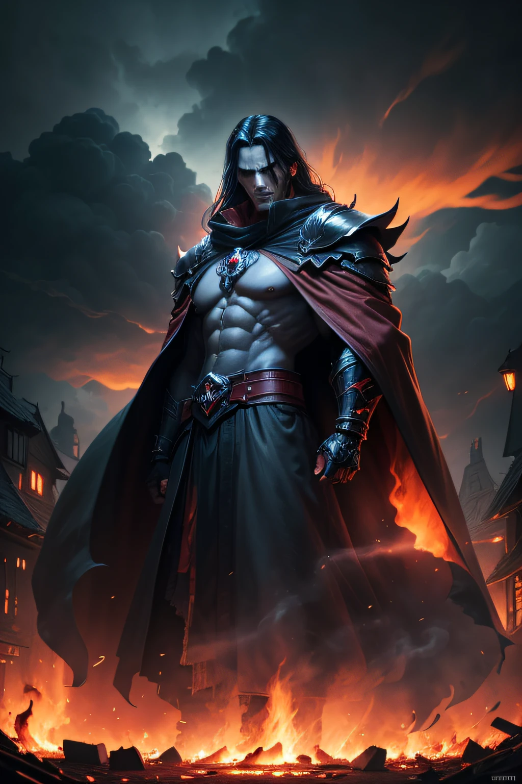 Castlevania Shadow Lord handsome muscular Lord Dracula leading troops armed with demons to war hyper realistic super detailed Dynamic pose super detailed faces hyper realistic super detailed