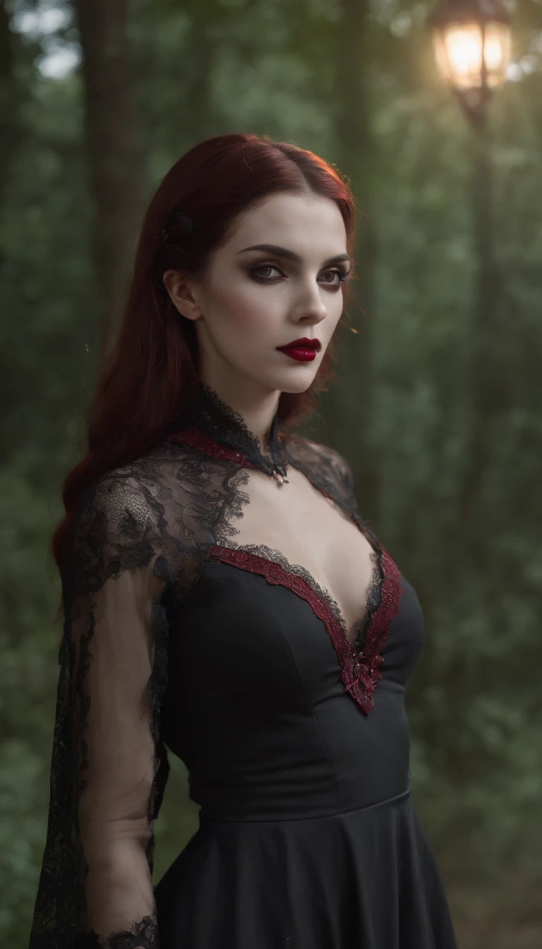 Full body view, 1 Vampires, (Female:0.8), poison fangs, Blood, Neck bites, Pale skin, intense eyes, Seductive expression, (Blood dripping:1.2), (Erotic atmosphere:1.3), Dark hair, Long flowing hair, (Black lace dress:1.2), (cropped shoulders:0.9), (Red corset:1.1), (Torn clothing:0.8), (Seductive pose:1.2), (Moaning:1.4), (Moonlight:1.3), (gothic environment:1.2), (haunting background:1.1), (lifting one leg:1.2), (Glossy lips:0.9), (Whisper sweetly:1.2), (sensual lighting:1.3), (Long nails:1.1), (Heavy atmosphere:1.2), (A lingering touch:1.3), (Erotic tension:1.4).