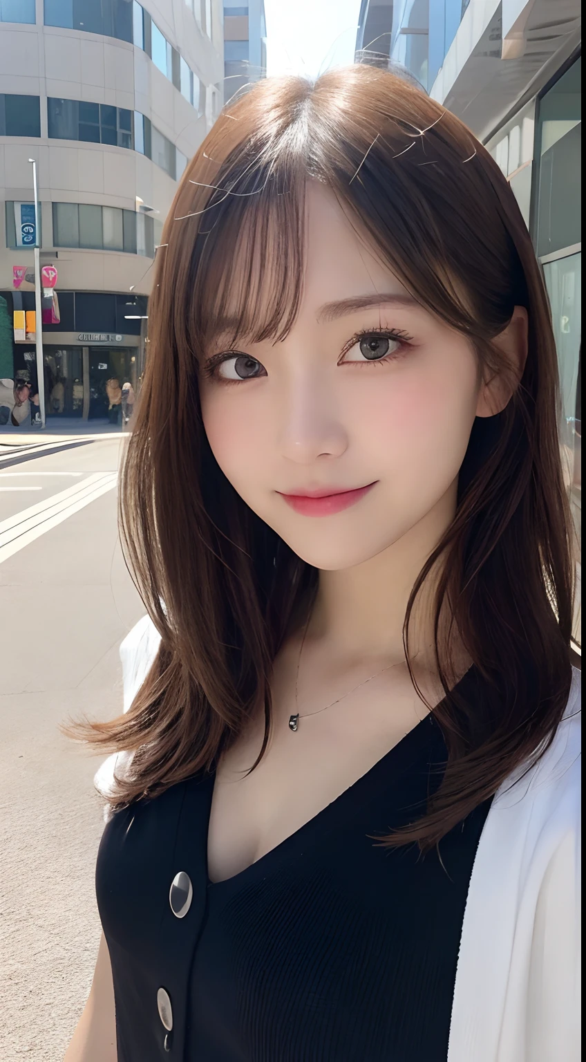 masutepiece, Best Quality, Illustration, Ultra-detailed, finely detail, hight resolution, 8K Wallpaper, Perfect dynamic composition, Beautiful detailed eyes, Women's Fashion Summer,Medium Hair,small tits,Natural Color Lip, Bold sexy poses,Smile,Harajuku、20 years girl、Cute、Sexy shot looking at camera