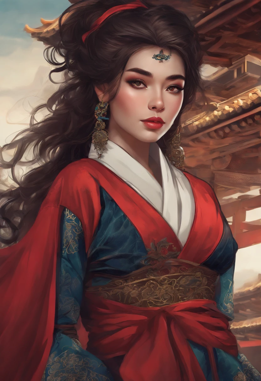 mujer estilo manga, con traje de ninja, con pechos grandes, una bonita cintura,