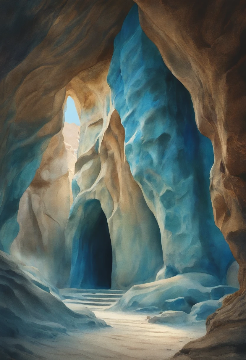 watercolour painting style,Dunhuang cave elements,Blue-toned background,Fairyland on earth