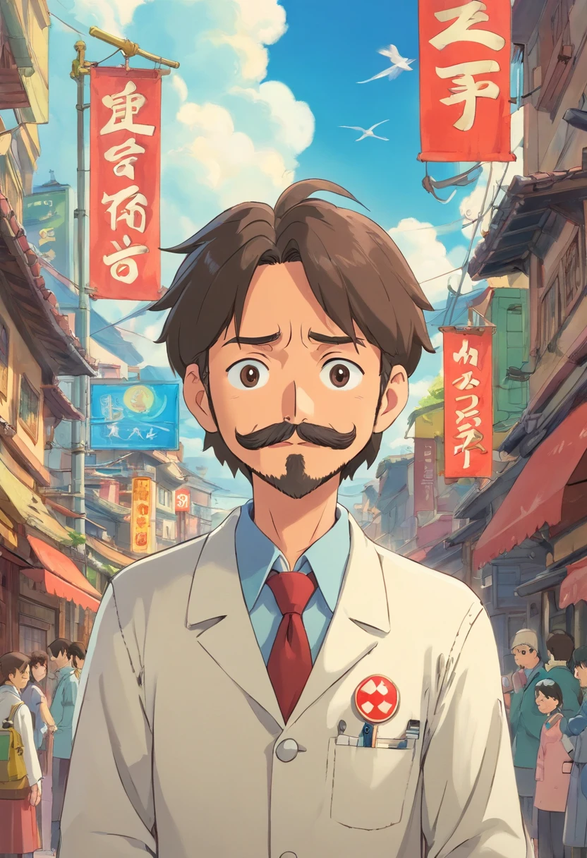 Cartaz do filme Pixar, Homem, medic, rechonchudo, Alegre, com barba curta e bigode, Penteado moderno, Ambiente hospitalar