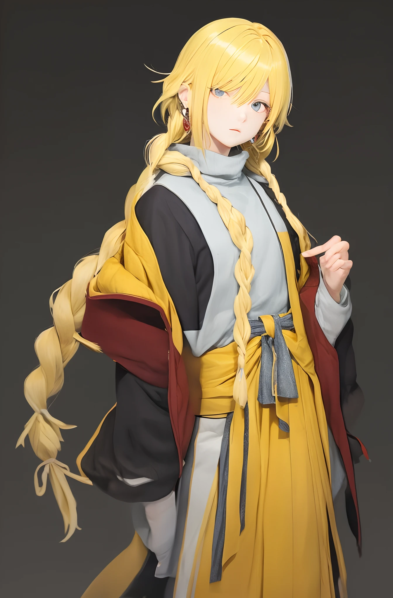 Yellow-haired ager，long braid，Twist braids，One-sided earrings