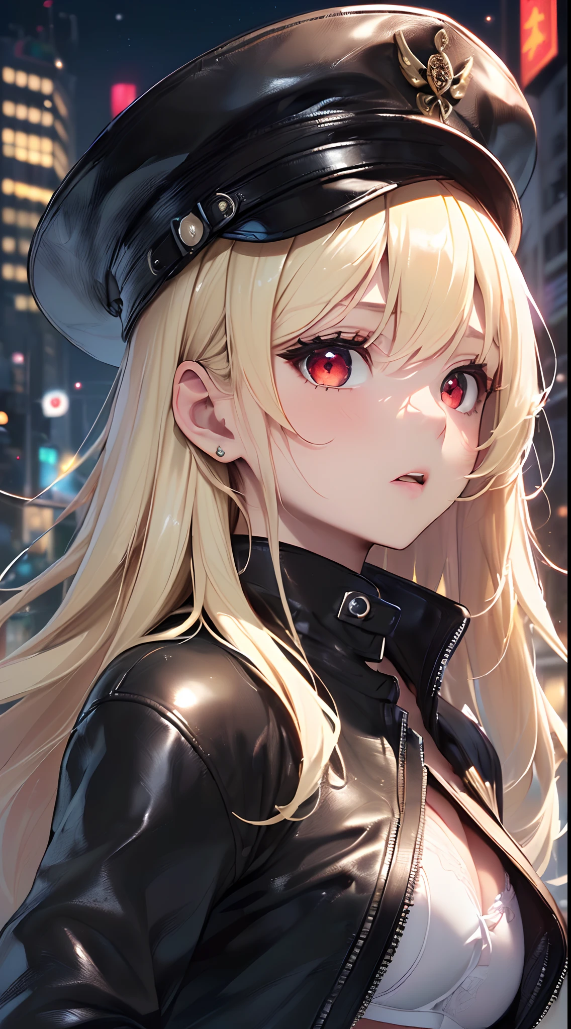 最high quality、Best image quality、masterpiece、girl((Age 25、 By becoming、Best Bust、Medium Bust,Wide open breast tea、Red glowing eyes,Blonde、Red Mesh、Disheveled Hair、Lointail、thin,The highest valley、Open chest、Luminous Wristbands、hair ornaments、Show the whole body,Black tank top、Red Bandana、Military pantuscular、Survival knife、scar、Military Cap)),high quality、Beautiful art、background((Photography room))、Flight、Flying debris、Written boundary depth、movie、Visual Arts、Perfect art、8K,Genuine,