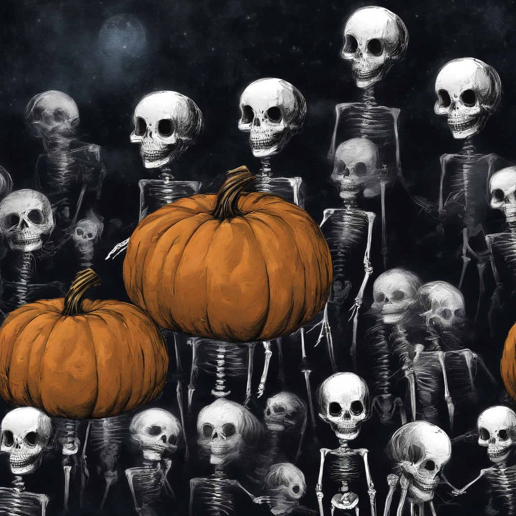 Pumpkin Little Monster movie poster,Cute little skeletons,plethora of colors,colorful,Highest image quality,Cinematic texture,A masterpiece,tmasterpiece,Fireworks in the background