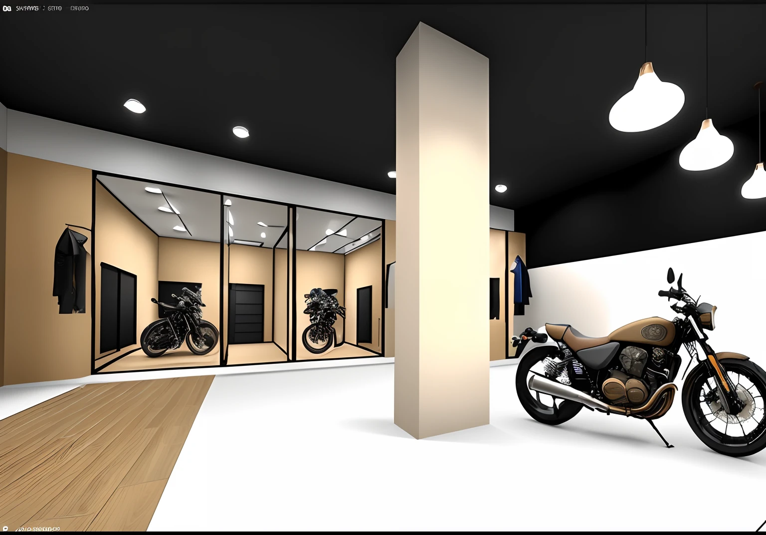 A motorcycle showroom、the motorcycle、Interior design renderings