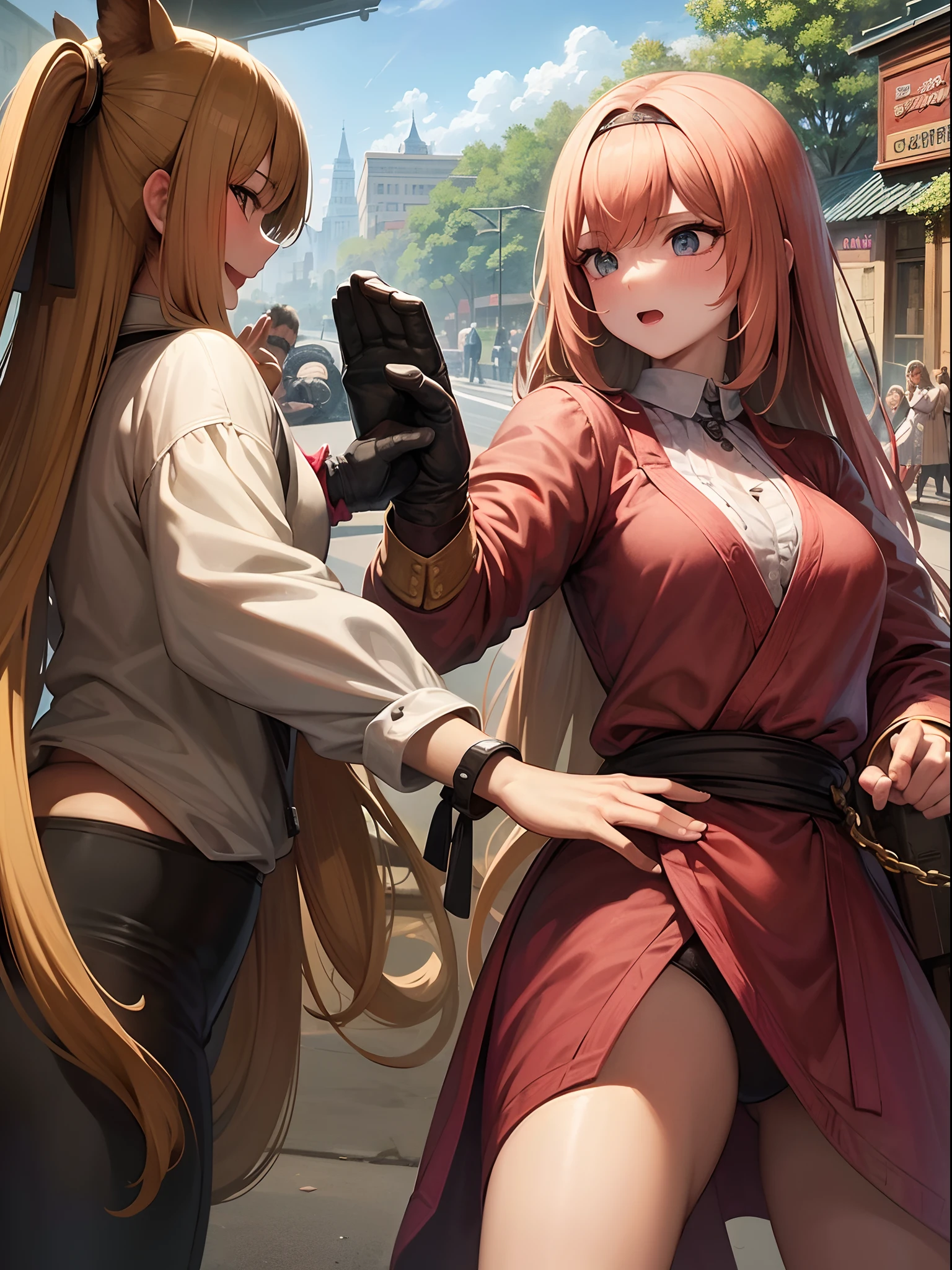 {{{best quality}}}, {{ultra-detailed}}, {illustration},{{{masterpiece}}},((full color)) ,adult lady,digitalart,Bewitching charm、Martial Arts、Capoera users、Street Fight Background、