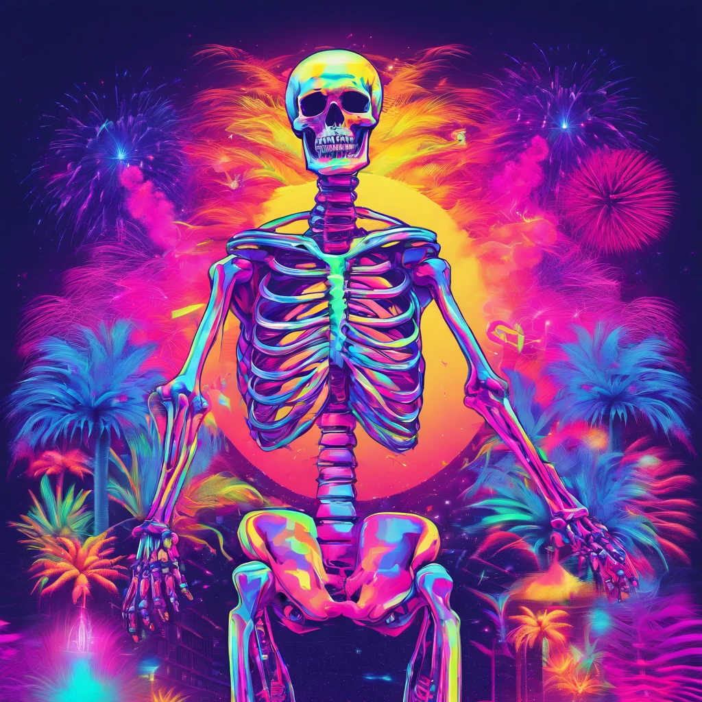 Cute little skeletons,plethora of colors,Colorful,Highest image quality,Cinematic texture,A masterpiece,tmasterpiece,Fireworks in the background