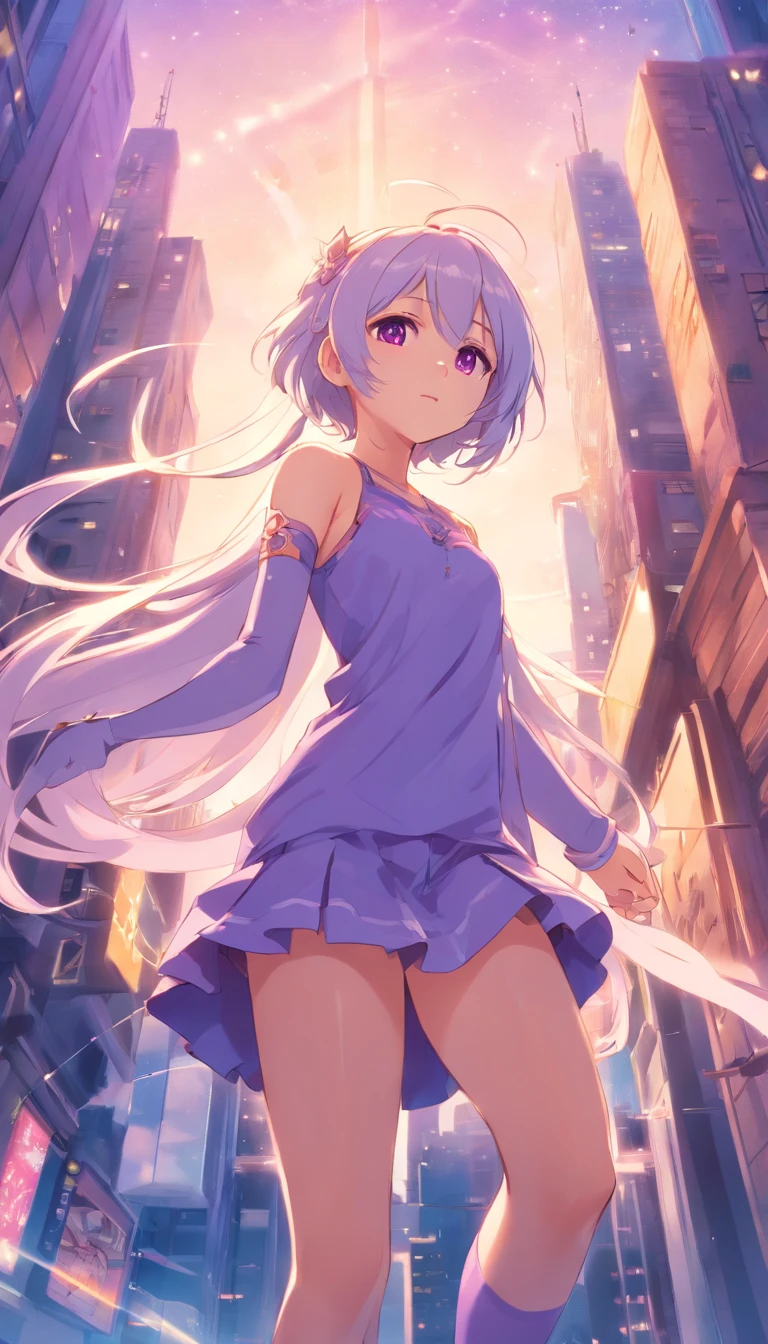 best qualtiy, tmasterpiece, 超高分辨率, realisticlying, 1 girl, long white hair,Heterochromic pupils,Long legs,Princess set,head looking up,cheerfulness,Purple stockings,chies,stately,wide angles