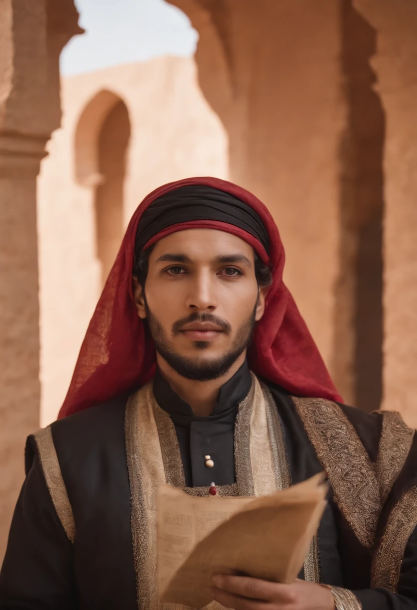 The masked prince of Saharawi al-Moravid is、I have old scars on my face、Holding a map in one hand