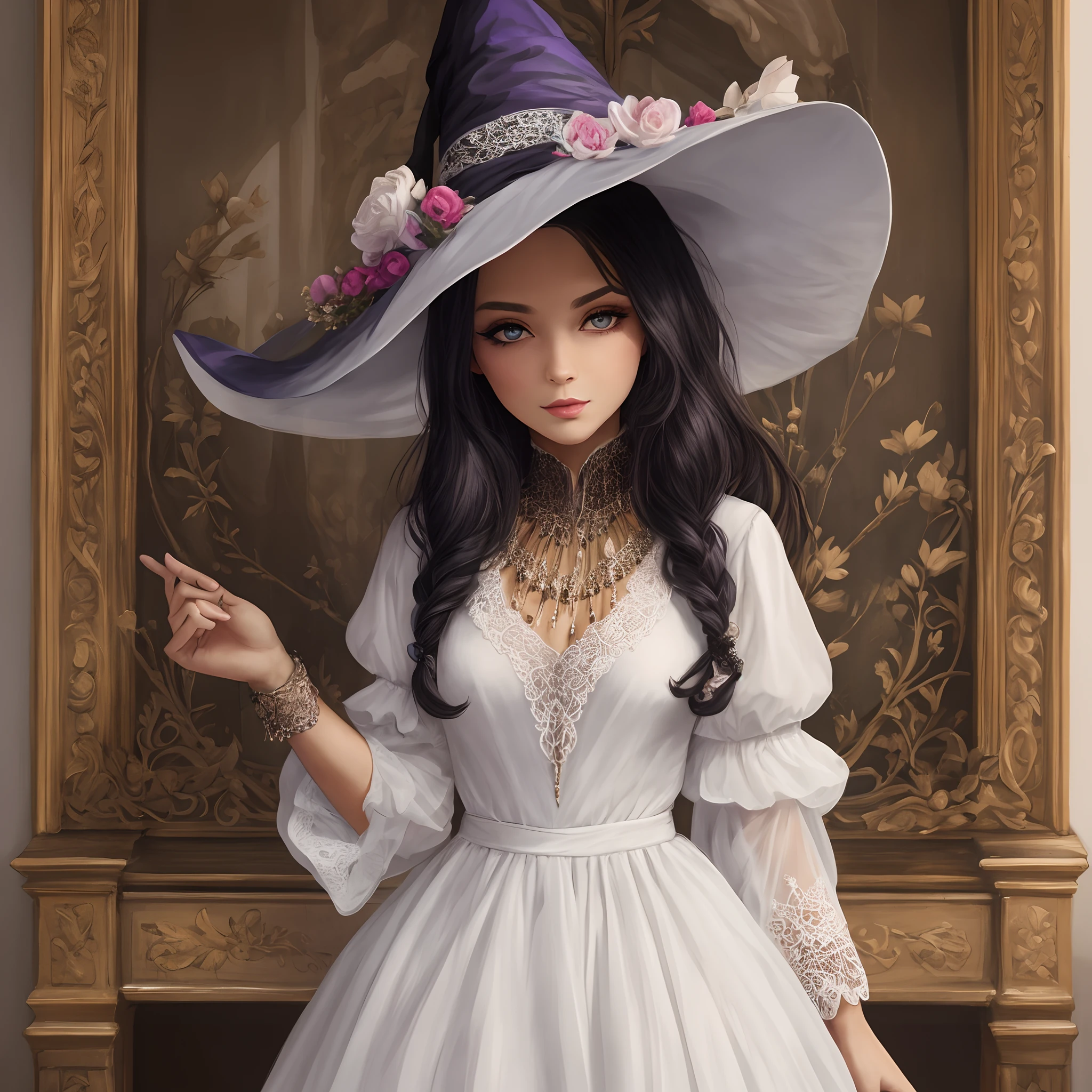 a beautiful witch in a White frock --auto --s2