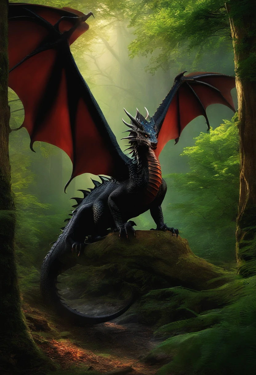 Black dragon，Vast forest，fires，Fugitive elves