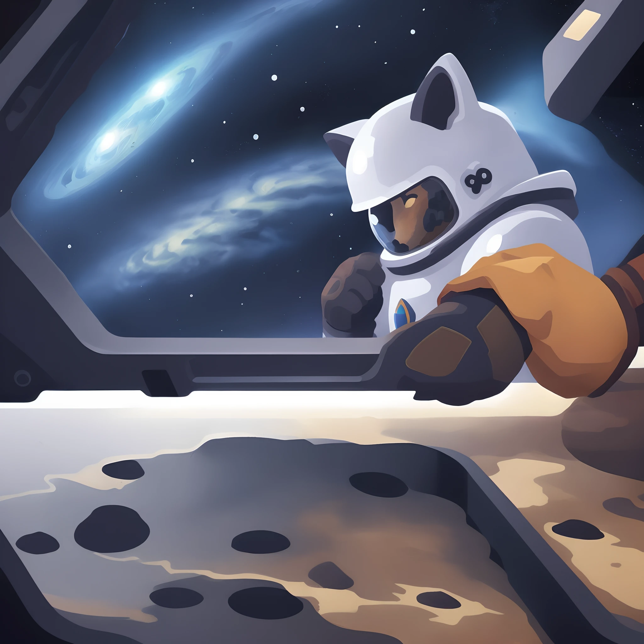 Space marine petting cat