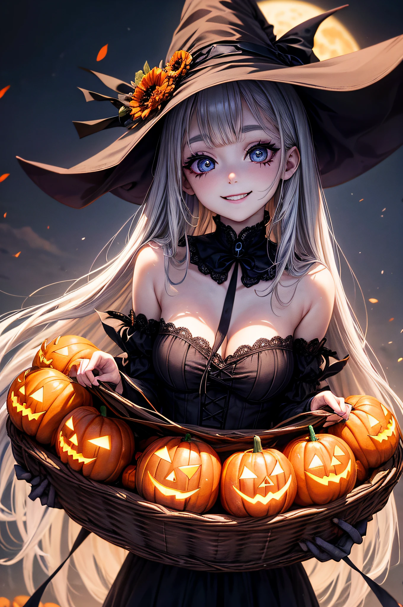 Halloween Costumes、the witch、infp young woman、Creative images that can win contests、Polished RAW photos、Big eyes、Transparent eyes、　Beautiful makeup、long eyeslashes、A smile、Smile、、Solo Photography、beatiful detailed eyes、vertical stripes　imagem 4k　超A high resolution、Overall view