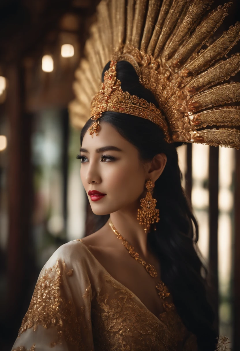melhor qualidade de imagem, Masterpiece level, Ultra high resolution, realismo, Tema Fantasia, Head Close-up, a girl, only one, espalhar, Arquitetura chinesa, Interior, perspectiva em primeira pessoa, Phoenix Headdress, vestido floral, Get detailed interior lighting and cinematic lighting, Aumente a luz ambiente geral detalhada, Detalhe do rosto e dos olhos, Melhore o realismo dos detalhes do rosto, clear sharp focus, Chorando, Mordedura na boca, Carrancudo, olhos brilhantes, fundo simples, Sony Lente Master.