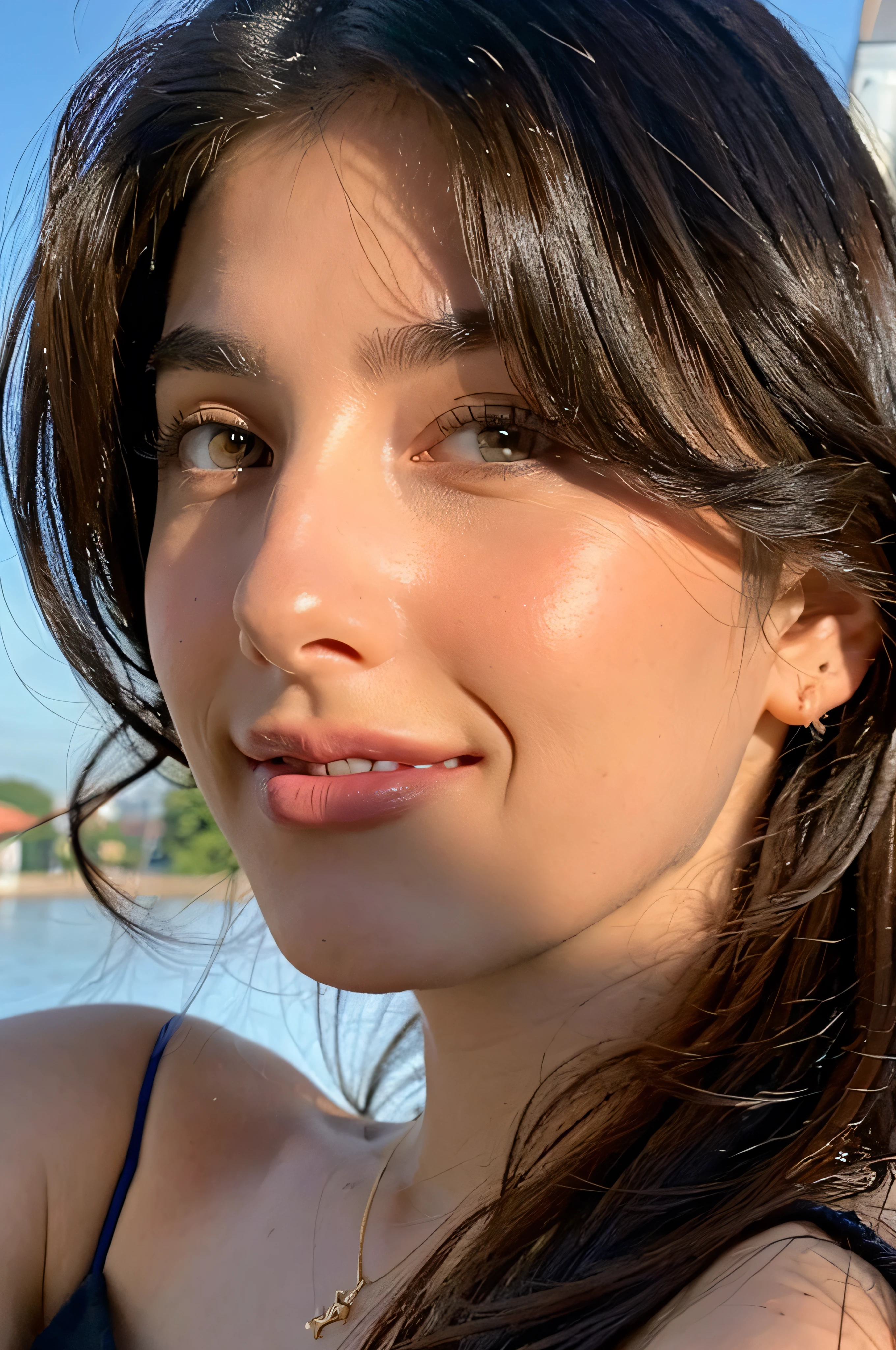 Portrait of a female hyperrealist by David Hockney and Alphonse Mucha、Fantasyart、Photorealsitic、动态照明、art stations、poster for、Volumetric lighting、extra detailed face、4 k、Award-winning、、1girl、dark、deep-shadows、lowkey、cowboy shot、(Formula service:1.4)、length hair、Brown hair、a smile、Englishman