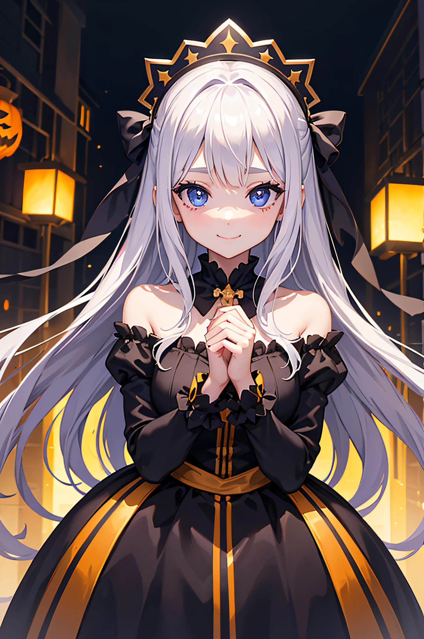 Halloween Costumes、Saint a girl、infp young woman、Creative images that can win contests、Polished RAW photos、Big eyes、Transparent eyes、　Beautiful makeup、long eyeslashes、A smile、Smile、、Solo Photography、beatiful detailed eyes、vertical stripes　imagem 4k　超A high resolution、Overall view