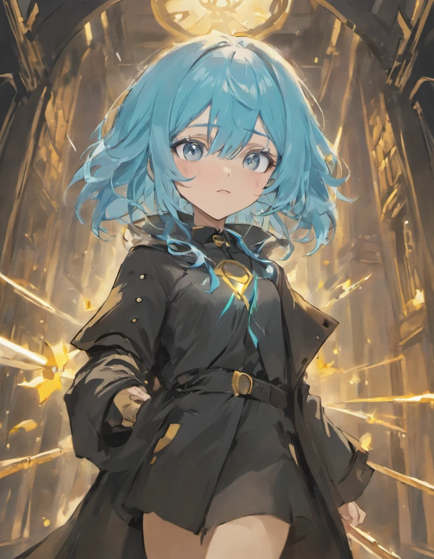 Pale blue hair,Golden pupils,a black trench coat,Armed with a long straight knife,Limuru.Turnpester
