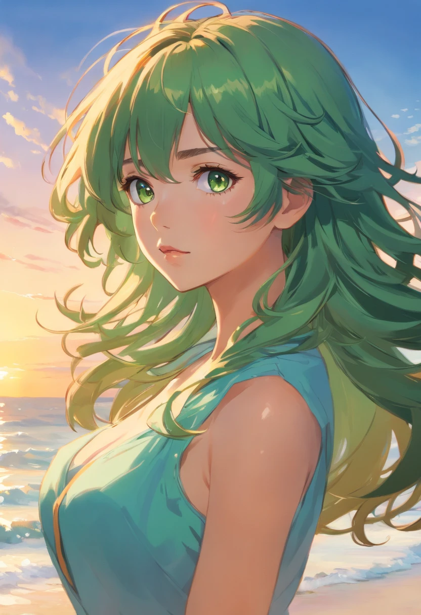 Photorealism Oil Painting ((full bodyesbian)), ((stunningly attractive)) 80s anime style, ((Big and beautiful exposed)), Multicolored curly hair, Detailed green eyes, bashful, adolable, (Facial symmetry)), Wear (maikurobikini), Toned abs, 8K ((Huge symmetrical)), (Sad face), hourgrass body, foco nítido, ((seaview)), The Art of (ArtGerm), (Greg Rutkowski), Alphonse Mucha, detailliert,