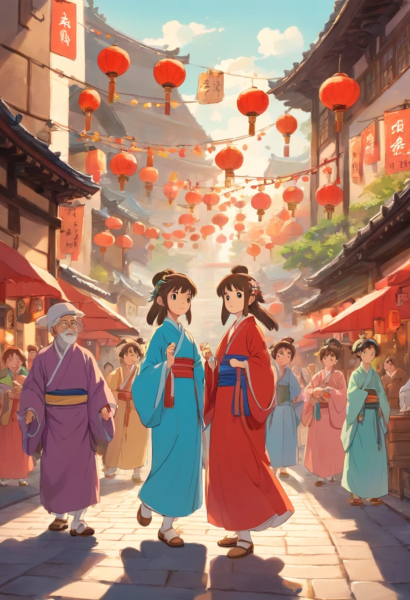 In the square,There are some men and women dressed in Zhuang costumes(Cheers)