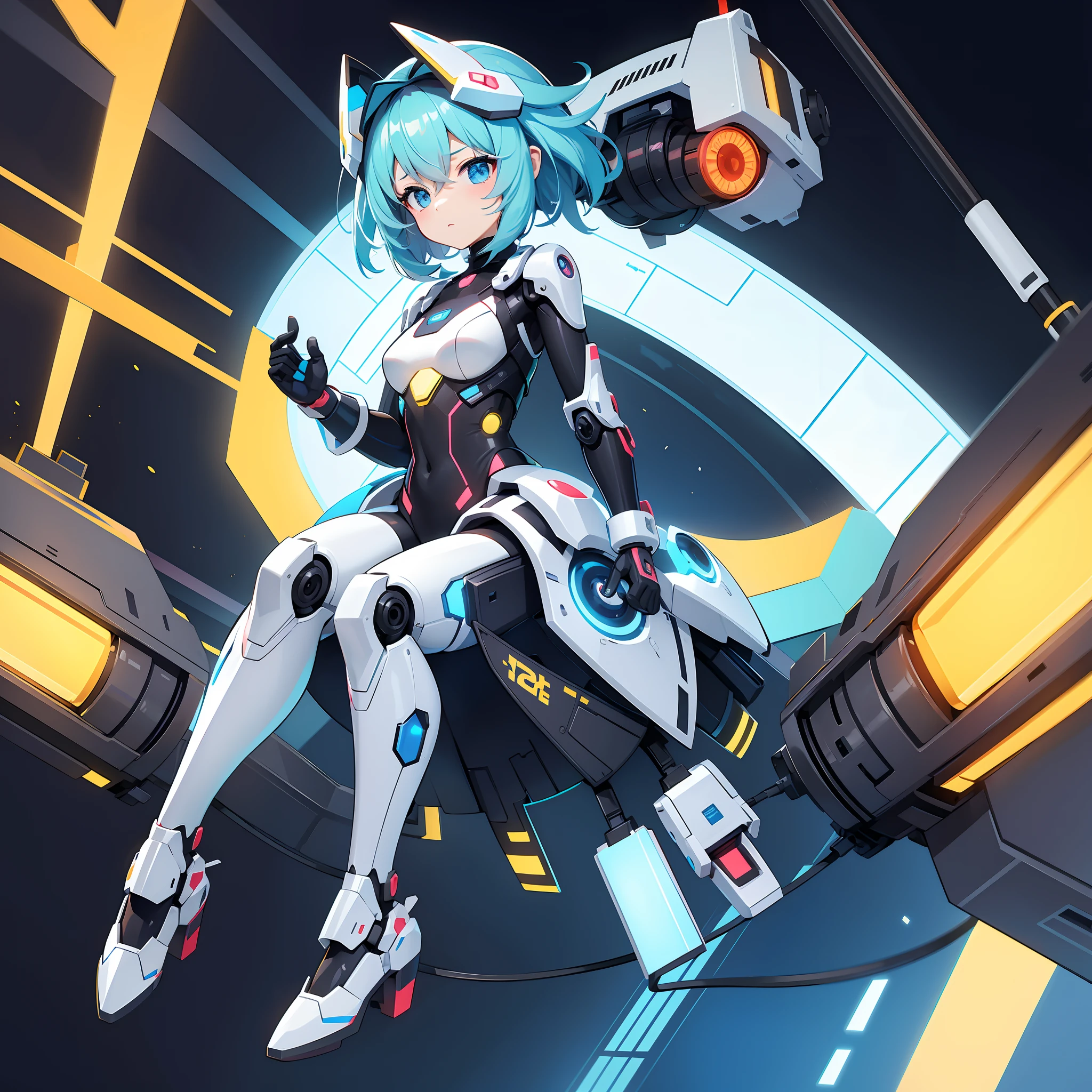 A cute robot girl with white case, sci fi, varity of color, 8k, oil paint, 1 color background