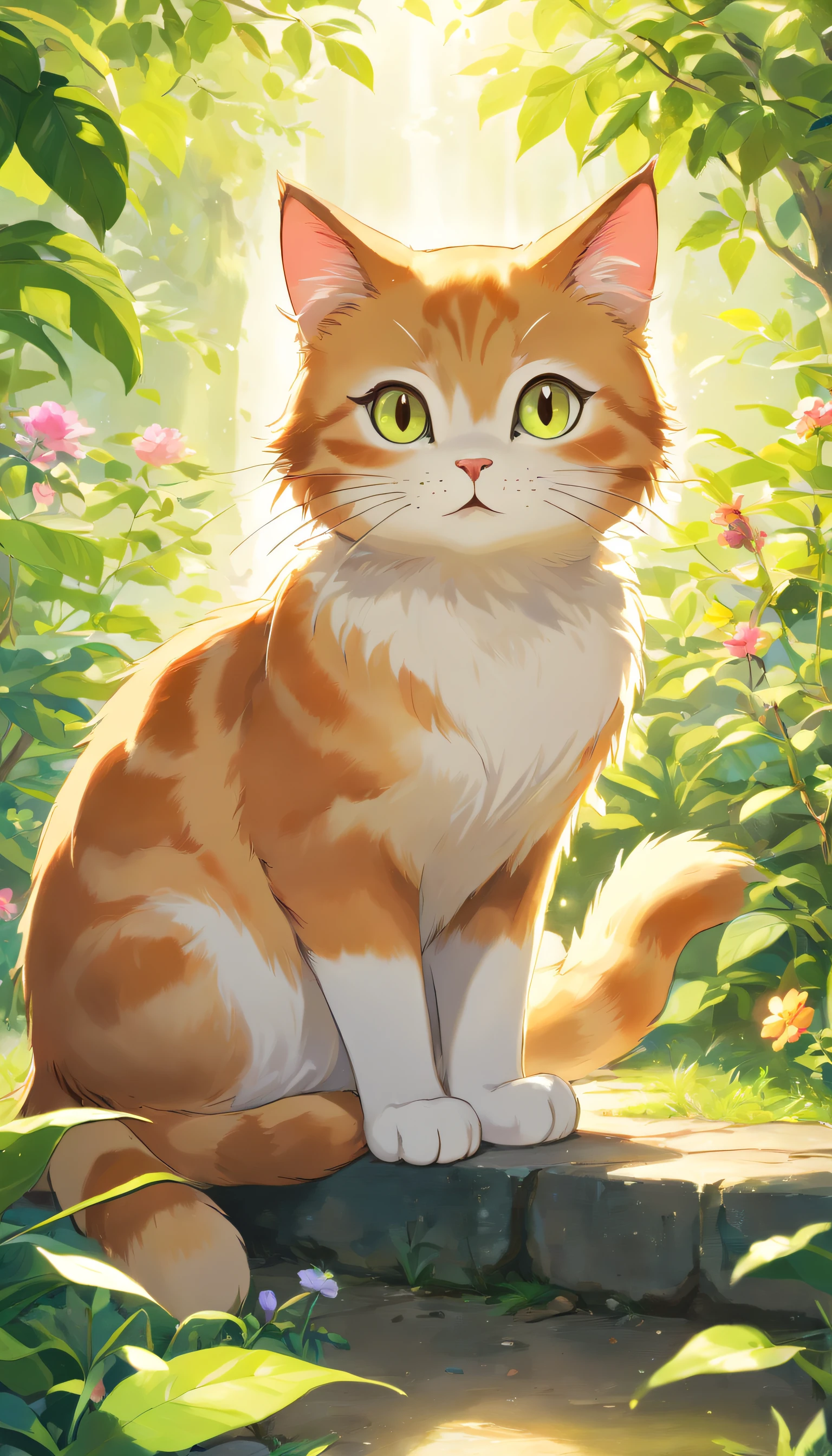 (top-quality,4K,8K,A high resolution,tmasterpiece:1.2),ultra - detailed,(Realist,Photorealist,Photorealist:1.37),Beautiful fece,A detailed eye,Detailed lips,The is very detailed,Beautiful fece,Naughty cat in the garden,brightened light,brightened light,magic lighting,Cute 3d rendering,Beautiful artwork,Nice bright lighting,Amazingly bright light,beautiful digital art,adorable digital art,Cute cat,Capricious cat,Charming bright light,Glamorous digital art,Beautiful and shiny creatures,Cute whimsical cat,Magic scenes
