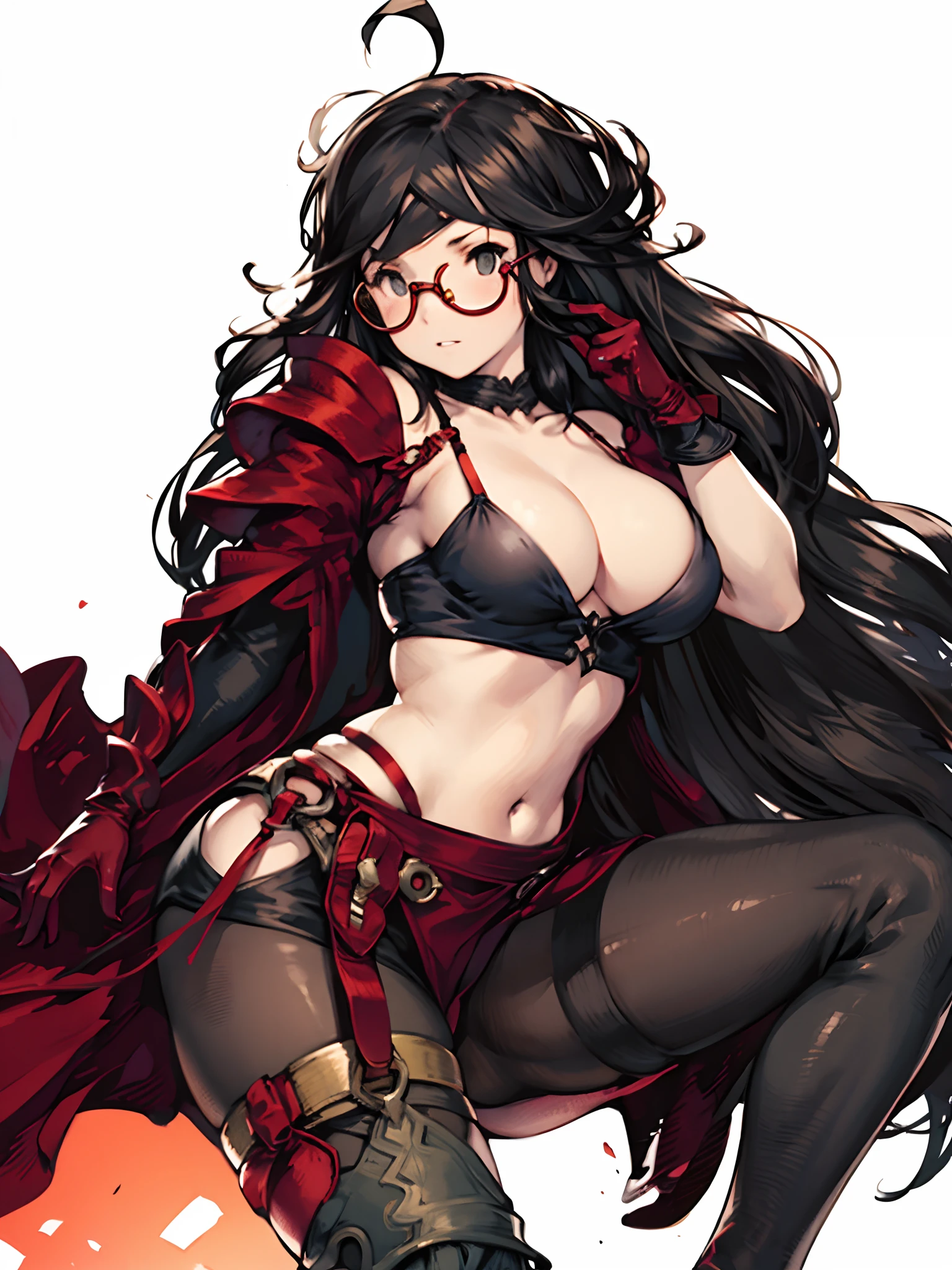 yoshida akihiko, 1girl, bravely default: flying fairy, bravely default \(series\), Nier, final fantasy, black eyes, eyeglass, red gloves