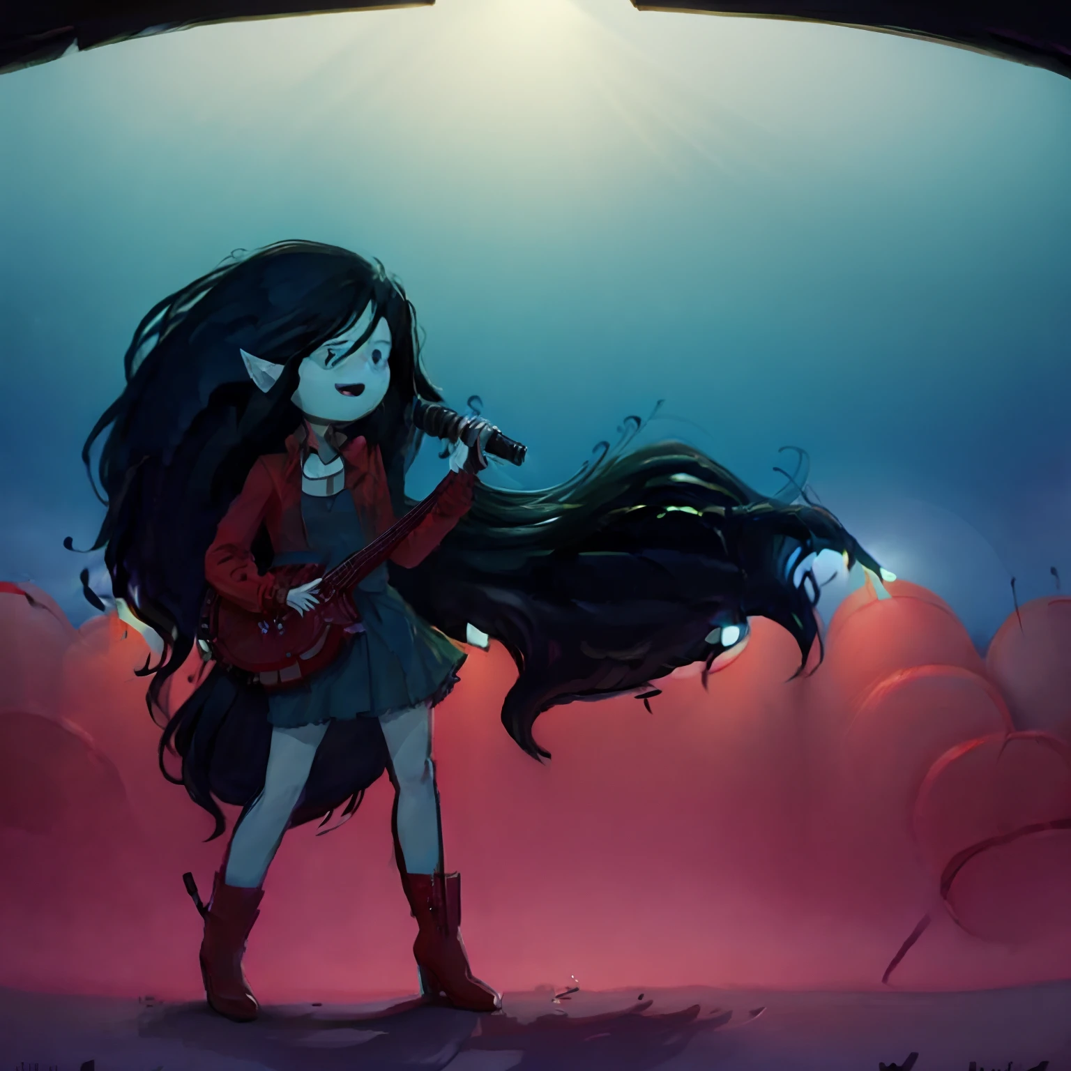 Marceline singing at concert, concert, singing, animated artstyle