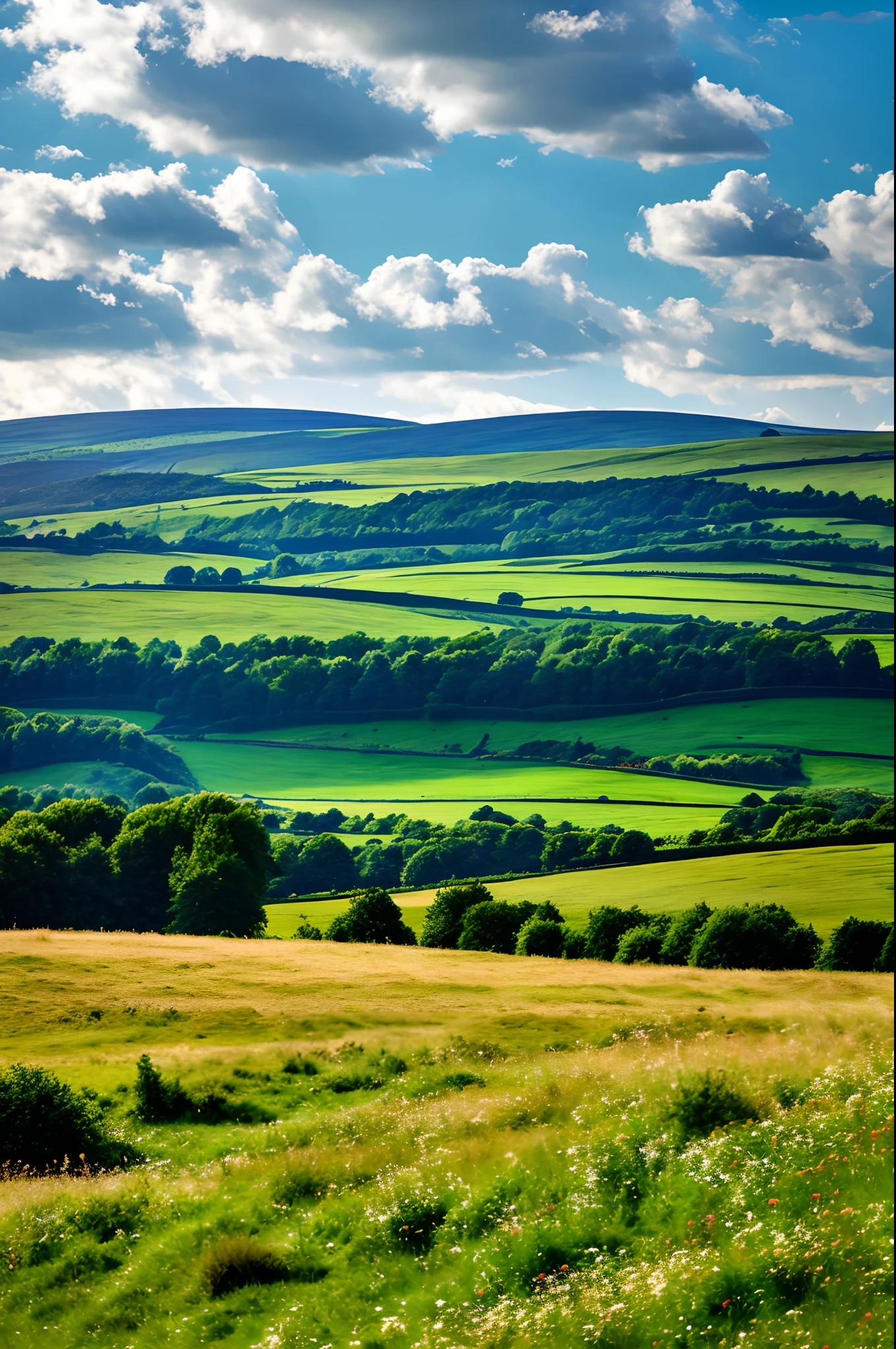 steppe landscape,blues sky and clouds, green forest, Dingdall effect,a country road,Colorful hot air balloons,high quality desktop wallpaper, verdant forest, detailed fields nature, beautiful english countryside, Stunning landscape, Rolling hills, Landscape wallpaper, lush countryside, Patches of green forest, breathtaking landscape, green fields in the background, High quality wallpaper, Beautiful wallpaper